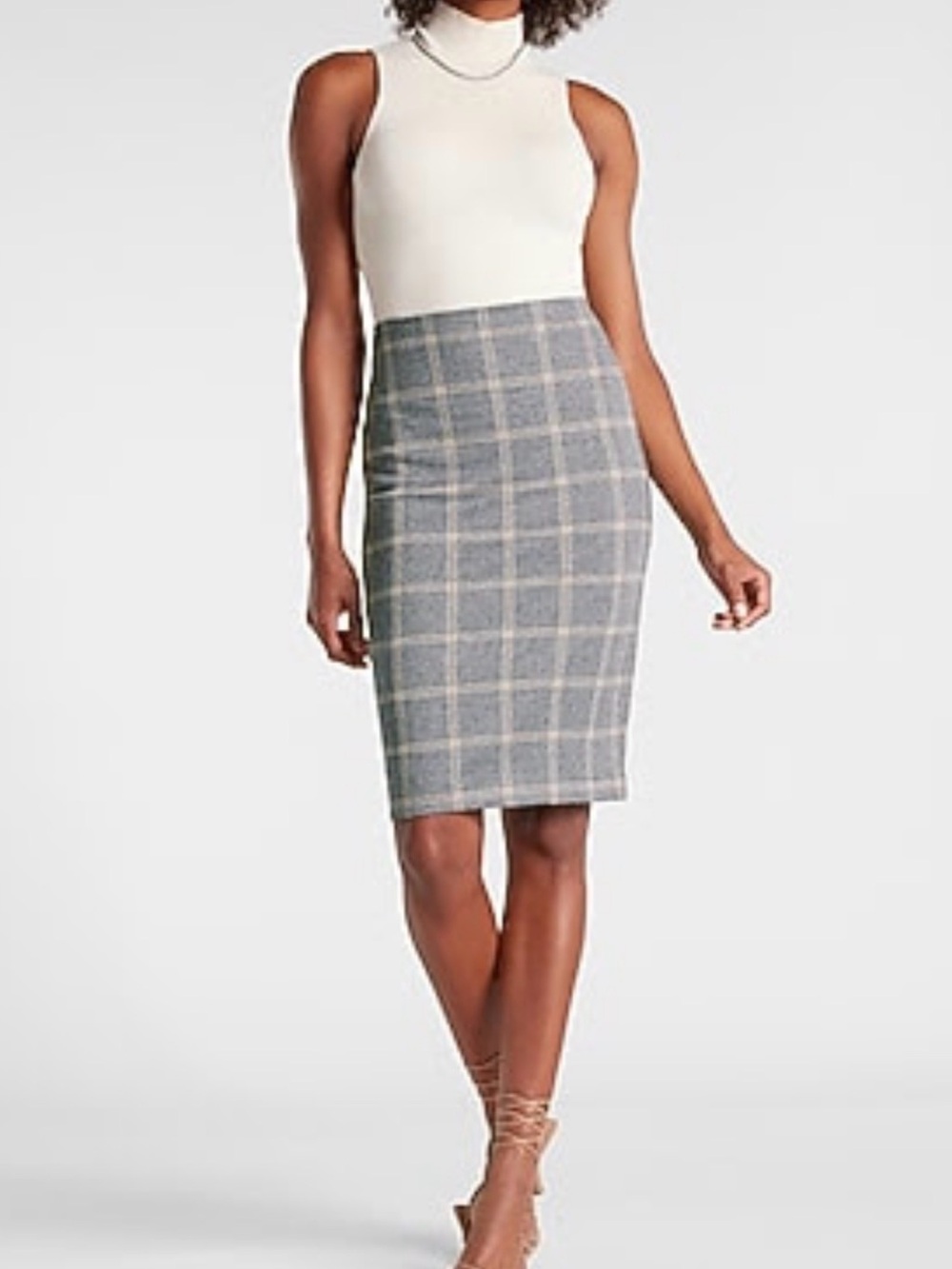 Express Plaid Gray Skirt Poly Stretch Business Professional Summer Skirt XXS